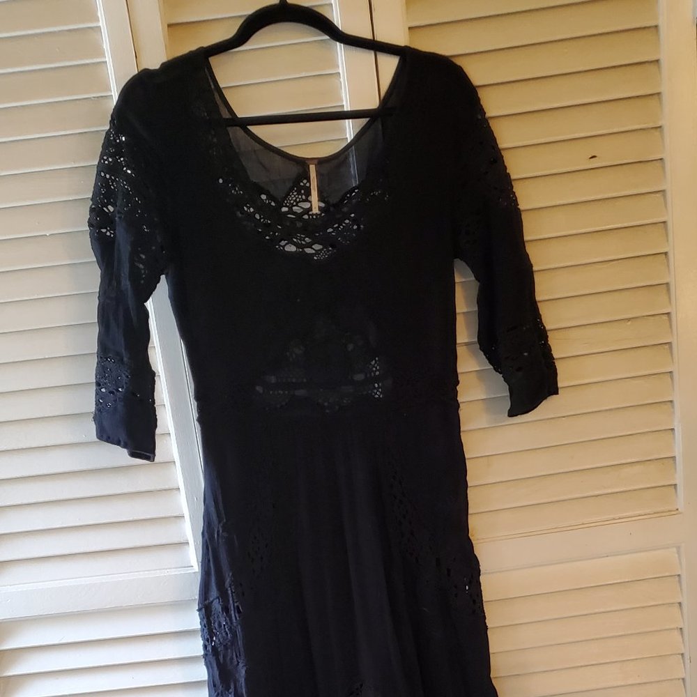 Free People boho open back black lace high low dress
